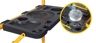 Foldable tool shelf extended with close-up of the coffee holder.